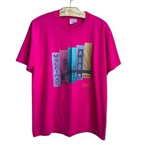 Vintage 90s Mackinac Bridge Labor Day 1994 T-shirt Women's‎ Size L Magenta Pink